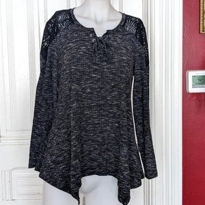 Style & Co. Black Lace Marled Gray Sharkbite Tunic